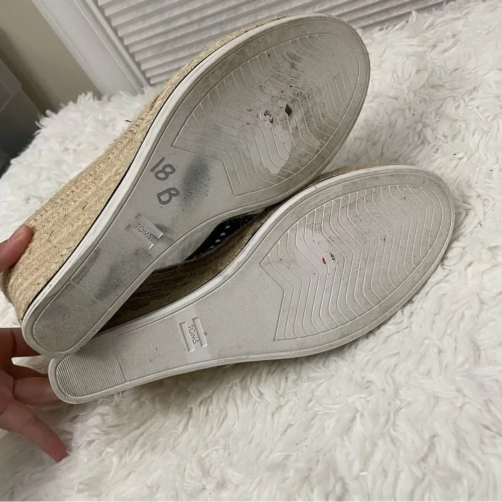 Toms Black Woven Espadrille Wedge Slides